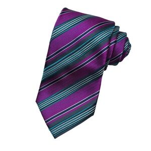 Bachrach Men's Purple Teal Stripe Necktie 3.5" Wide